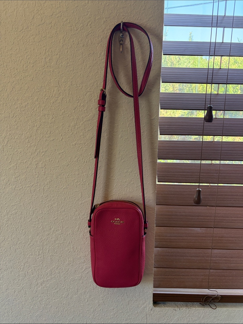Coach Pebbled Leather Phone Crossbody - Pink with Gold Logo - Picture 2 of 14